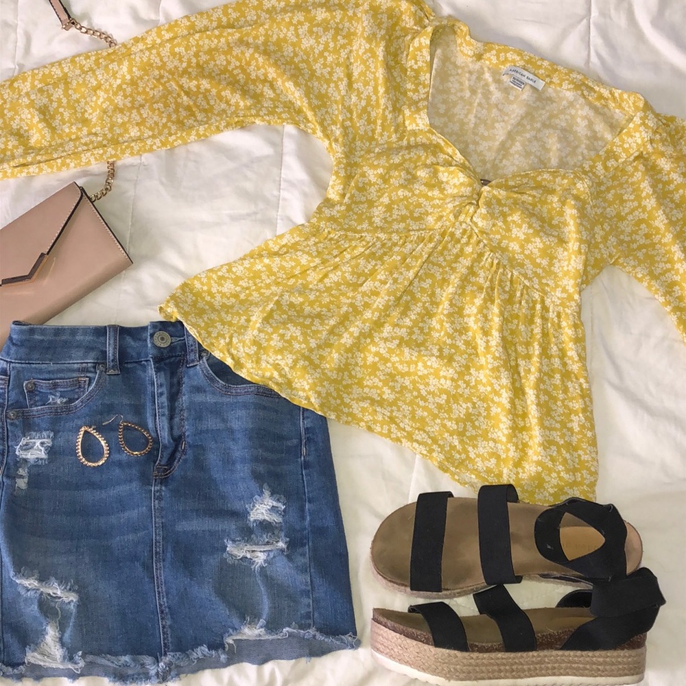 Yellow Floral Long Sleeve Top